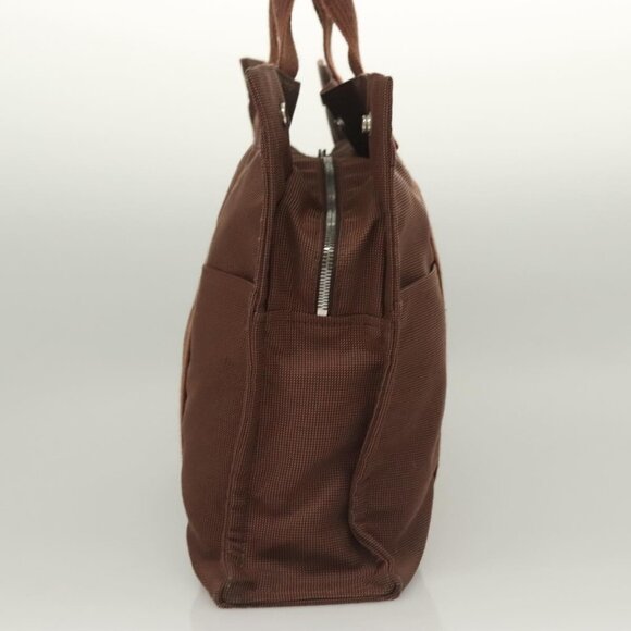 HERMES Her Line MM Tote Bag Canvas Brown Silver Auth - Picture 4 of 16